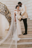 Romantic spaghetti straps cap sleeves mermaid satin Wedding dress-misshow.com