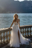 Romantic spaghetti straps sleeveless a-line lace Wedding dresses