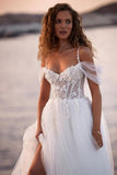 Romantic spaghettistraps capsleeves aline lace Wedding dresses-misshow.com