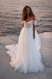 Romantic spaghettistraps capsleeves aline lace Wedding dresses-misshow.com