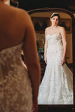 Romantic Sweetheart Strapless Tulle Mermaid Sleeveless Lace Wedding Dress-misshow.com