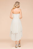 Romantic White/Ivory Sweetheart Hi-Lo Bridesmaid Dress Sleeveless Beach Wedding Guest Dress-misshow.com