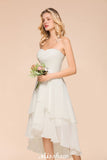 Romantic White/Ivory Sweetheart Hi-Lo Bridesmaid Dress Sleeveless Beach Wedding Guest Dress-misshow.com