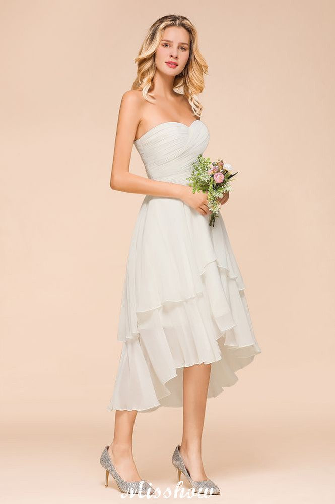 Vintage White Strapless A-line High Low Chiffon Backless Bridesmaid Dresses Vintage White Strapless A-line High Low Chiffon Backless Bridesmaid Dresses