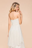 Romantic White/Ivory Sweetheart Hi-Lo Bridesmaid Dress Sleeveless Beach Wedding Guest Dress-misshow.com