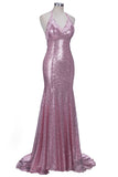 Looking for Prom Dresses,Realdressphotos in Sequined, Mermaid style, and Gorgeous Sequined work  MISSHOW has all covered on this elegant Rose Pink Sequins Mermaid Long Spaghetti Straps V-neck Prom Dresses.