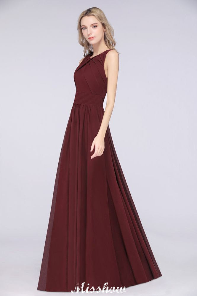 Round-Neck Floor-Length Ruffles Chiffon Bridesmaid Dress Aline Sleeveless Maid of Honor Dress | MISSHOW Round-Neck Floor-Length Ruffles Chiffon Bridesmaid Dress Aline Sleeveless Maid of Honor Dress | MISSHOW