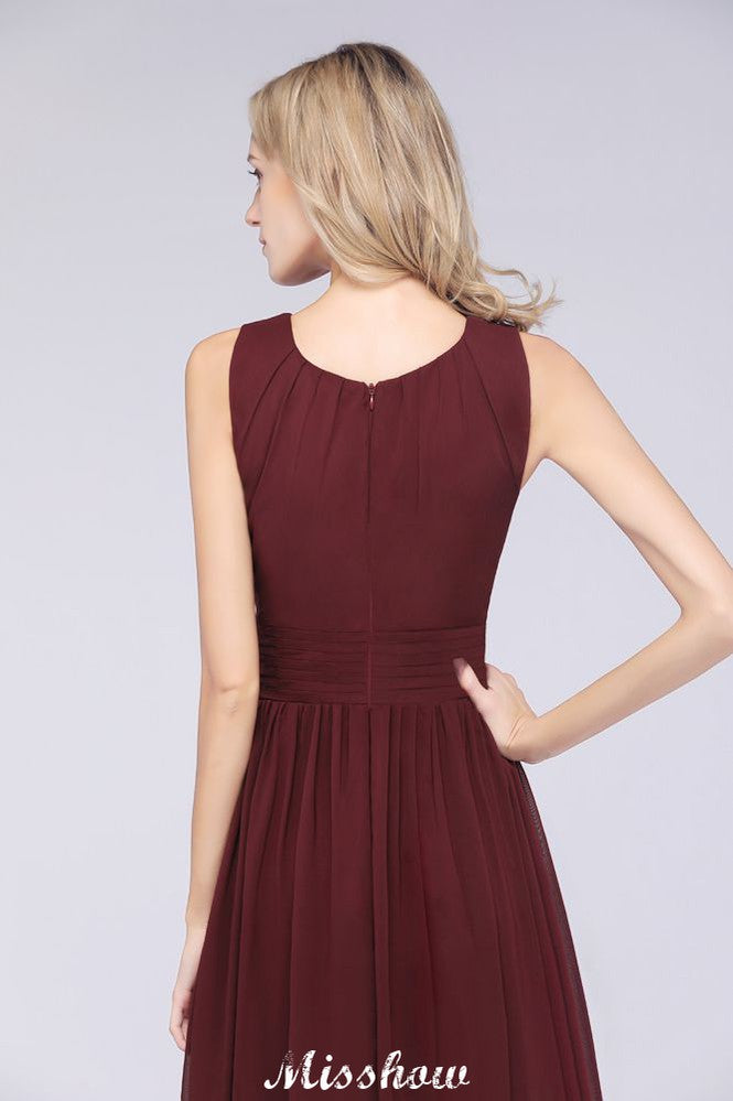MISSHOW offers Round-Neck Floor-Length Ruffles Chiffon Bridesmaid Dress Aline Sleeveless Maid of Honor Dress at a good price from 100D Chiffon to A-line Floor-length them. Lightweight yet affordable home,beach,swimming useBridesmaid Dresses.