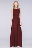 Round-Neck Floor-Length Ruffles Chiffon Bridesmaid Dress Aline Sleeveless Maid of Honor Dress