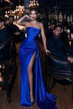 Royal Blue Long Simple Split Mermaid Prom Dresses-misshow.com