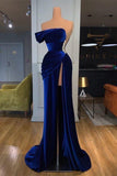 Royal Blue Off-the-shoulder Long Prom Evening Dress with Split