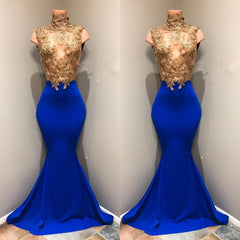 Royal-blue Prom Dress Lace Appliques Evening Dress-misshow.com