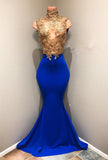 Royal-blue Prom Dress Lace Appliques Evening Dress