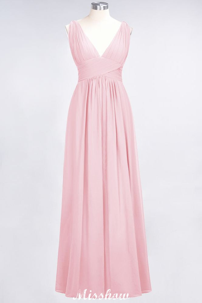 MISSHOW offers Ruffle Chiffon Sleeveless Evening Maxi Gown V-Neck Bridesmaid Dress at a good price from 100D Chiffon to A-line Floor-length them. Lightweight yet affordable home,beach,swimming useBridesmaid Dresses.