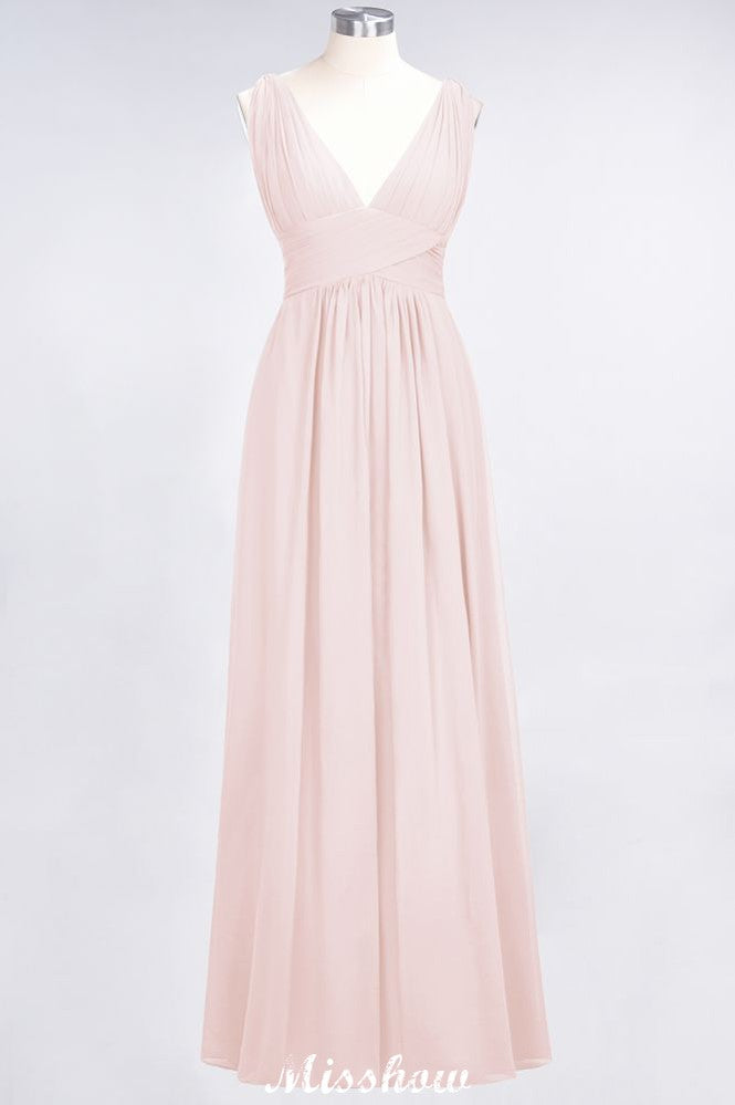 MISSHOW offers Ruffle Chiffon Sleeveless Evening Maxi Gown V-Neck Bridesmaid Dress at a good price from 100D Chiffon to A-line Floor-length them. Lightweight yet affordable home,beach,swimming useBridesmaid Dresses.