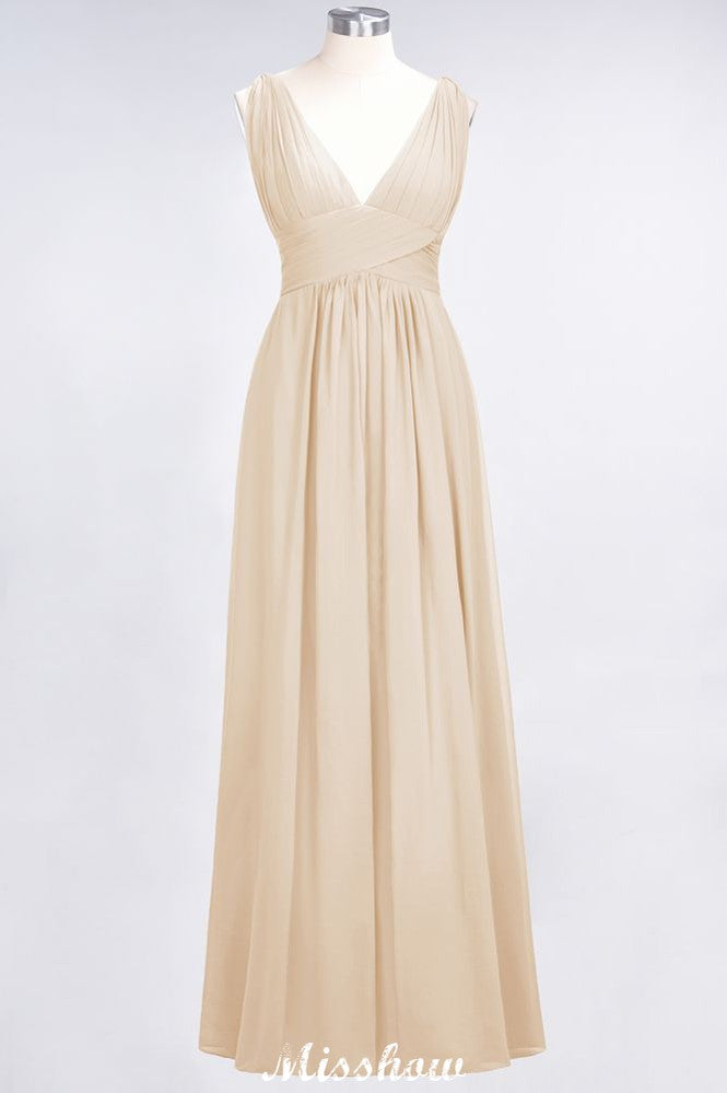 MISSHOW offers Ruffle Chiffon Sleeveless Evening Maxi Gown V-Neck Bridesmaid Dress at a good price from 100D Chiffon to A-line Floor-length them. Lightweight yet affordable home,beach,swimming useBridesmaid Dresses.