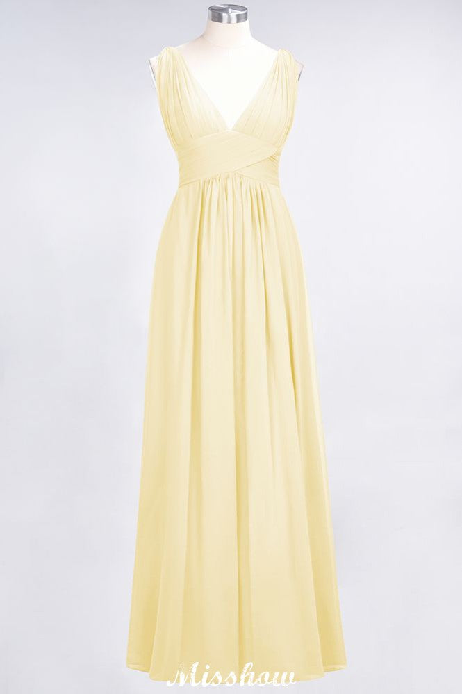 MISSHOW offers Ruffle Chiffon Sleeveless Evening Maxi Gown V-Neck Bridesmaid Dress at a good price from 100D Chiffon to A-line Floor-length them. Lightweight yet affordable home,beach,swimming useBridesmaid Dresses.