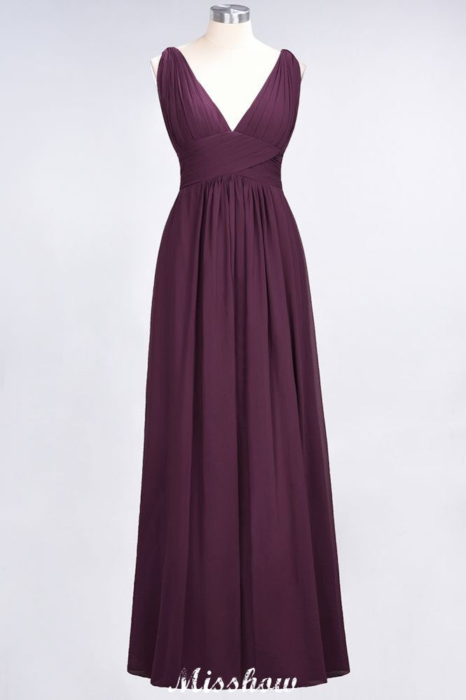 MISSHOW offers Ruffle Chiffon Sleeveless Evening Maxi Gown V-Neck Bridesmaid Dress at a good price from 100D Chiffon to A-line Floor-length them. Lightweight yet affordable home,beach,swimming useBridesmaid Dresses.