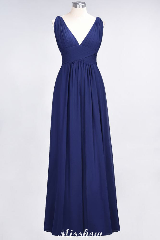 MISSHOW offers Ruffle Chiffon Sleeveless Evening Maxi Gown V-Neck Bridesmaid Dress at a good price from 100D Chiffon to A-line Floor-length them. Lightweight yet affordable home,beach,swimming useBridesmaid Dresses.