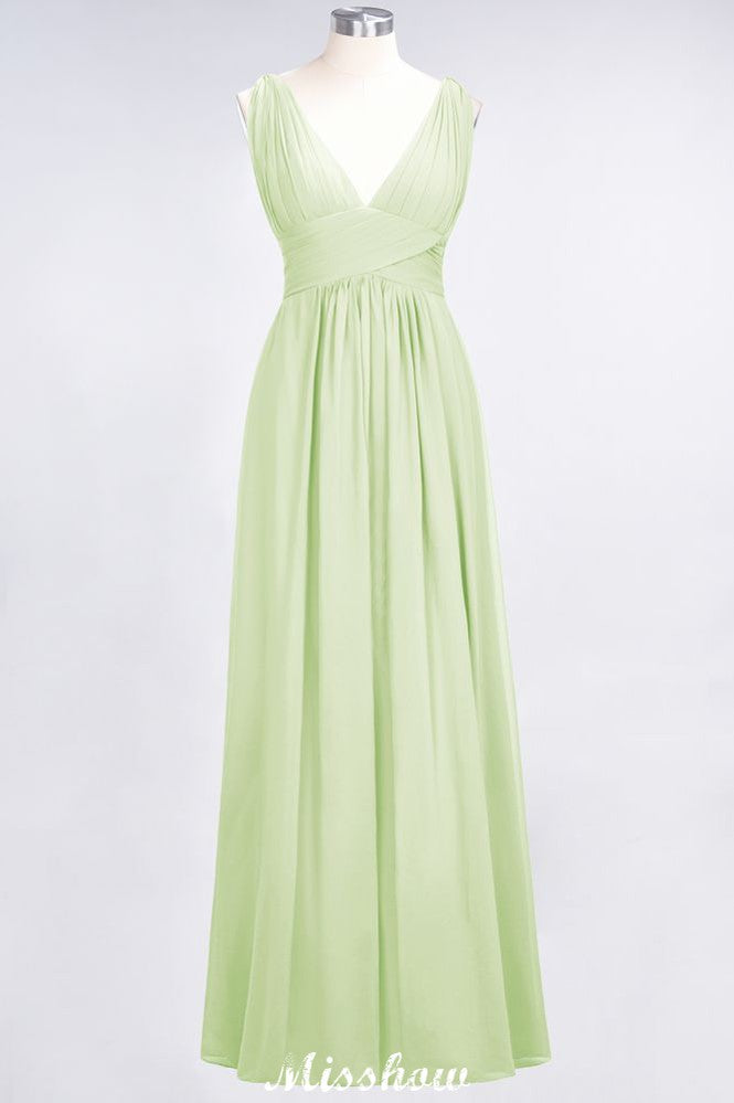 MISSHOW offers Ruffle Chiffon Sleeveless Evening Maxi Gown V-Neck Bridesmaid Dress at a good price from 100D Chiffon to A-line Floor-length them. Lightweight yet affordable home,beach,swimming useBridesmaid Dresses.
