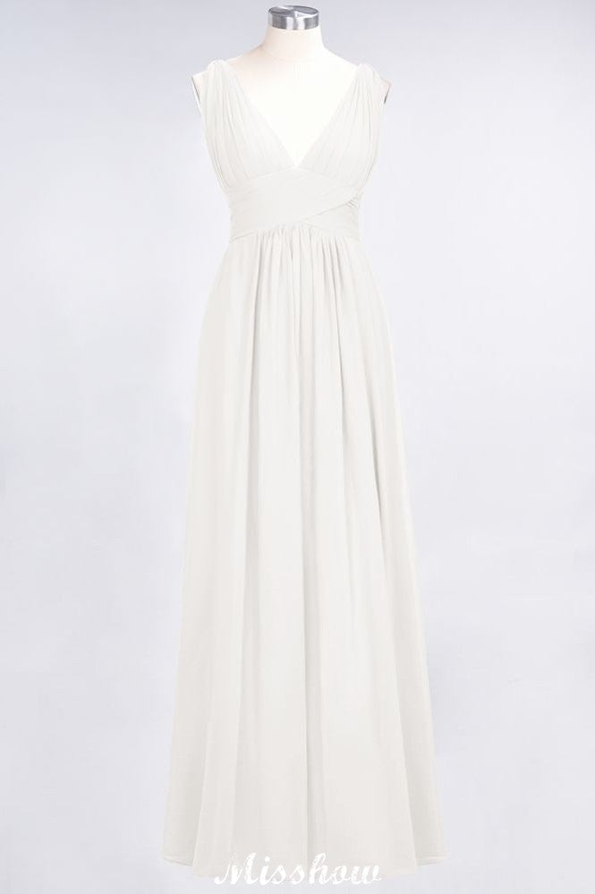 MISSHOW offers Ruffle Chiffon Sleeveless Evening Maxi Gown V-Neck Bridesmaid Dress at a good price from 100D Chiffon to A-line Floor-length them. Lightweight yet affordable home,beach,swimming useBridesmaid Dresses.