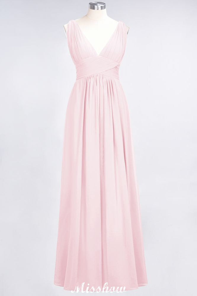 MISSHOW offers Ruffle Chiffon Sleeveless Evening Maxi Gown V-Neck Bridesmaid Dress at a good price from 100D Chiffon to A-line Floor-length them. Lightweight yet affordable home,beach,swimming useBridesmaid Dresses.