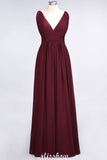 Ruffle Chiffon Sleeveless Evening Maxi Gown V-Neck Bridesmaid Dress