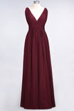 Ruffle Chiffon Sleeveless Evening Maxi Gown V-Neck Bridesmaid Dress