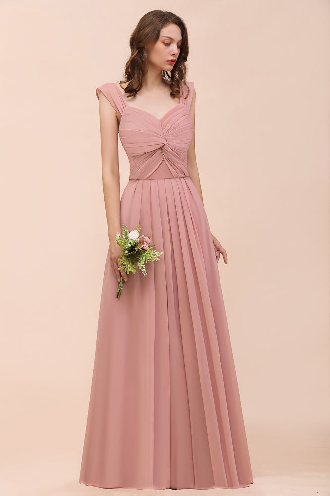 Ruffle Straps A-line Maxi Dusty Pink Bridesmaid Dress for Girls | MISSHOW Ruffle Straps A-line Maxi Dusty Pink Bridesmaid Dress for Girls | MISSHOW