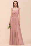 Ruffle Straps A-line Maxi Dusty Pink Bridesmaid Dress for Girls