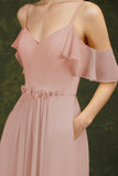 Ruffles Aline Spaghetti Strapes Tulle Long Prom Dress-misshow.com
