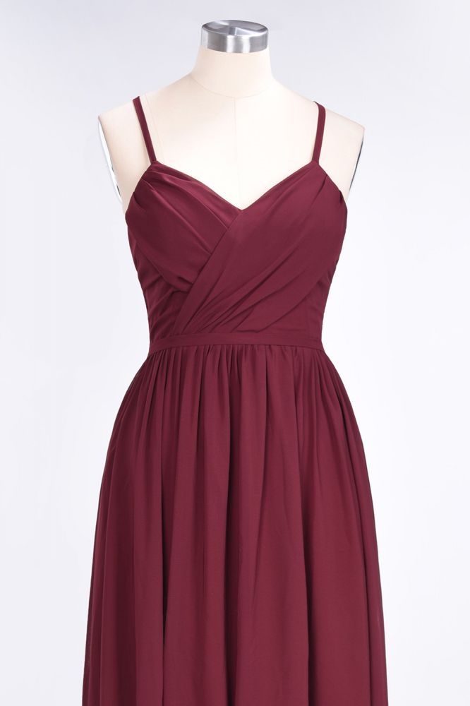 MISSHOW offers Ruffles Chiffon Spaghetti-Straps V-Neck Sleeveless Floor-Length Bridesmaid Dress at a good price from Misshow