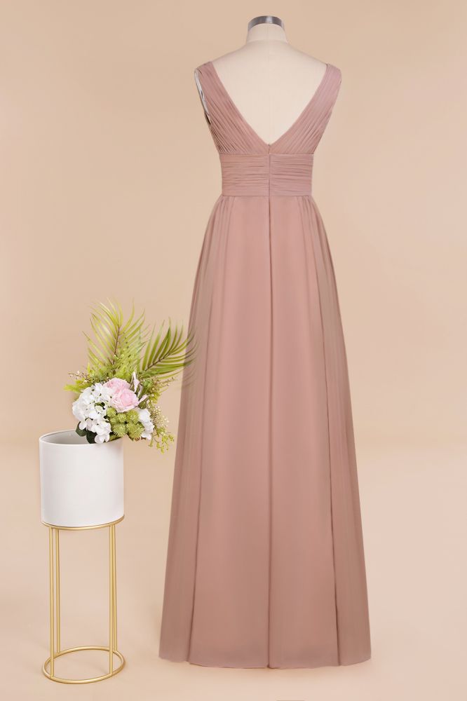 MISSHOW offers Ruffles V-Neck A-line Dusty Pink Bridesmaid Dresses, Sleeveless Floor-Length Evening Dresses at a good price from Misshow