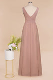 MISSHOW offers Ruffles V-Neck A-line Dusty Pink Bridesmaid Dresses, Sleeveless Floor-Length Evening Dresses at a good price from Misshow