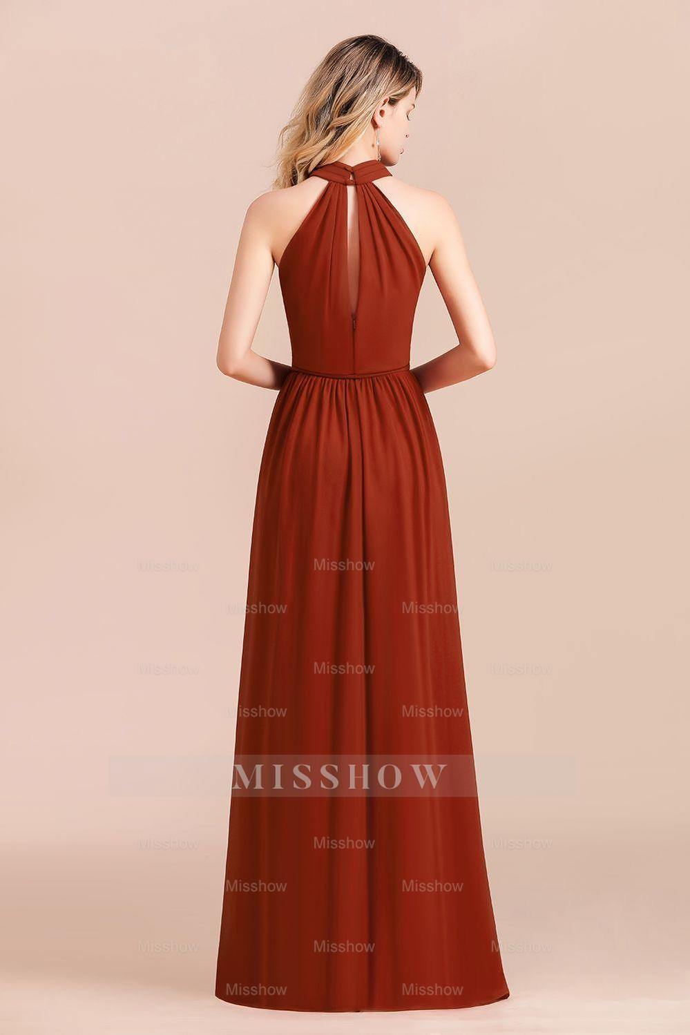 Rust Halter Long Bridesmaid dresses With Front Split Rust Halter Long Bridesmaid dresses With Front Split