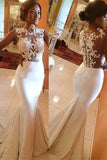 Satin Sweep Train Lace Scoop Sleeveless Sexy Mermaid Wedding Dresses
