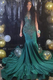 Saxy Long V-neck Sleeveless Mermaid Prom Dress With Beading