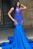 Saxy Royal Blue Lace Sleeveless Mermaid Prom Dress-misshow.com