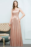 Scoop Sleeveless A-line Floor Length Sequined Prom Dresses