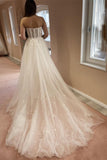 Sexy A-line Long Glitter Lace Sleeveless Wedding Dresses With Slit-misshow.com