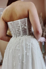 Sexy A-line Long Glitter Lace Sleeveless Wedding Dresses With Slit-misshow.com