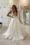 Sexy A-line V-neck Straps Lace Sleeveless Wedding Dress-misshow.com