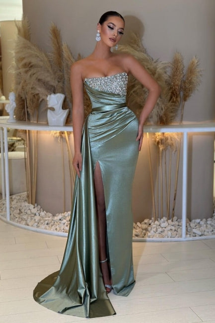 Sexy beautiful sleeveless column satin evening dresses beading misshow