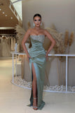 Sexy beautiful sleeveless column satin evening dresses beading