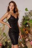 Sexy Black V-neck Sequined Sleeveless Homecoming Dress-misshow.com