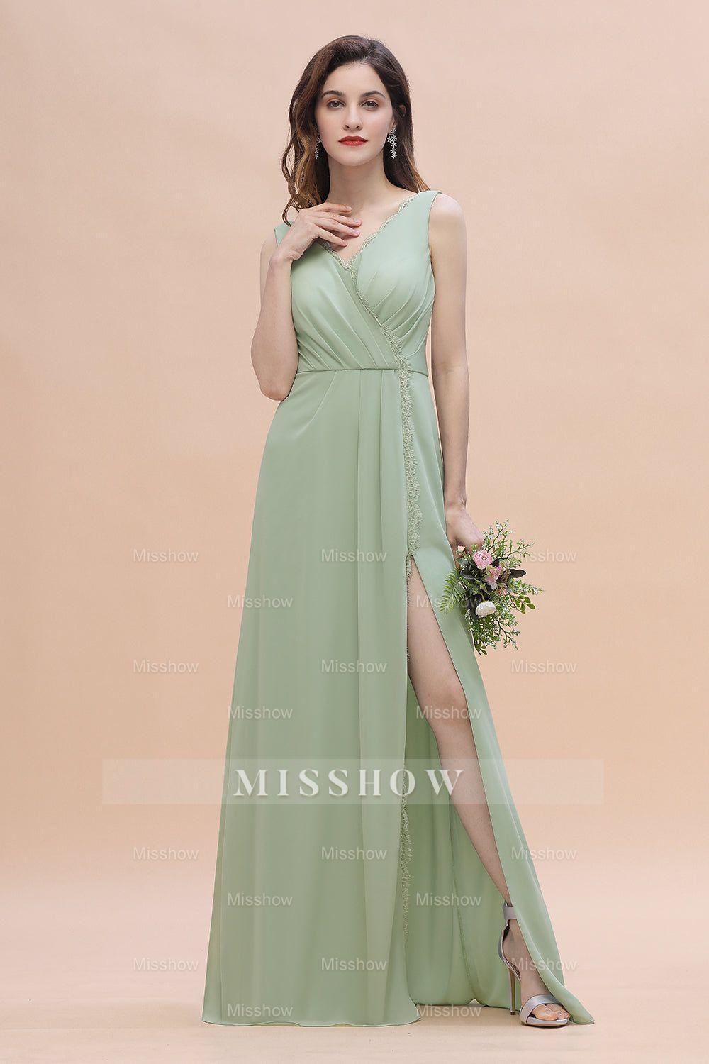 Sexy Chiffon Ruffles Dusty Sage Bridesmaid Dresses with Lace Edge On Sale Sexy Chiffon Ruffles Dusty Sage Bridesmaid Dresses with Lace Edge On Sale
