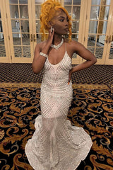 Sexy Criss-cross Straps Halter Sleeveless Mermaid Prom Dress With Applique-misshow.com