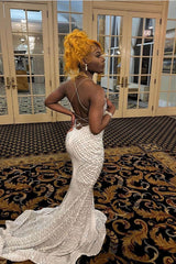 Sexy Criss-cross Straps Halter Sleeveless Mermaid Prom Dress With Applique-misshow.com
