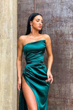 Sexy Dark Green Sleeveless Mermaid Prom Dress With Slit-misshow.com