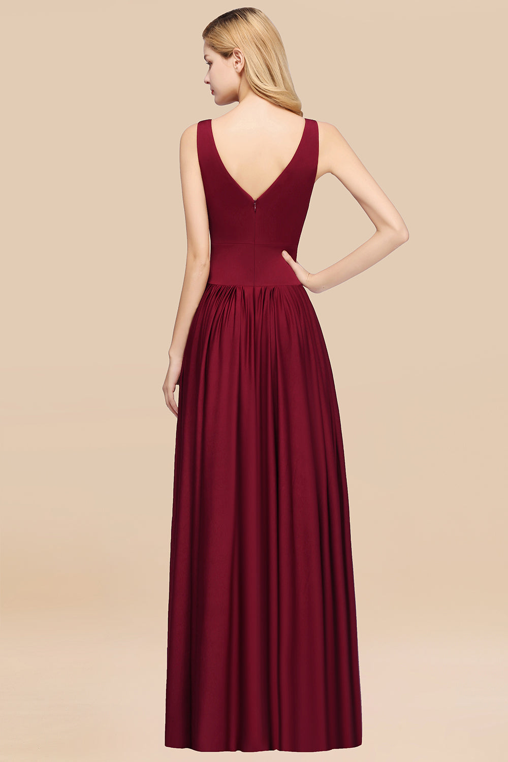 Sexy Deep V-Neck Sleeveless Bridesmaid Dresses Burgundy Chiffon Wedding Party Dress Sexy Deep V-Neck Sleeveless Bridesmaid Dresses Burgundy Chiffon Wedding Party Dress